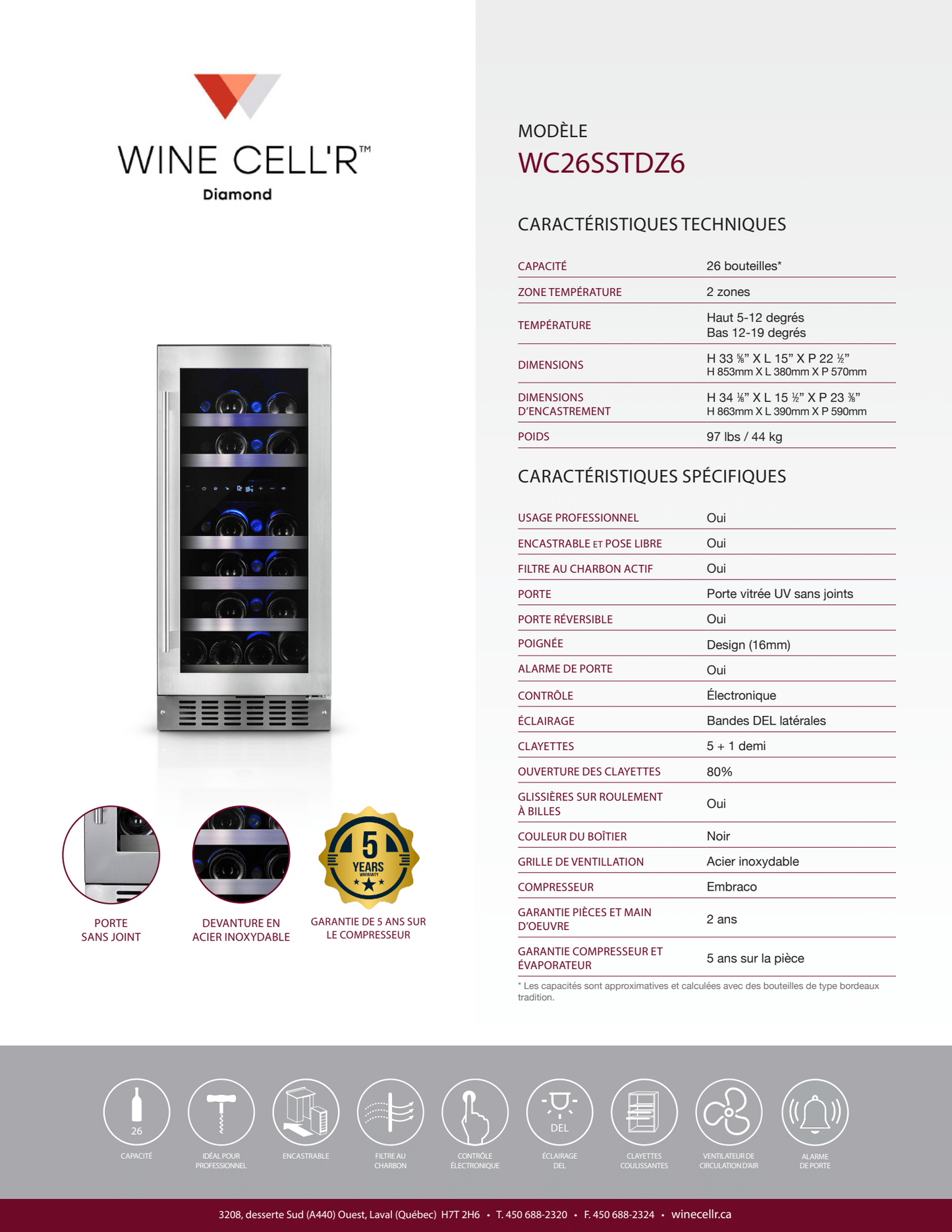 Diamond Series Dual Zone 26 Bottle Cellar
