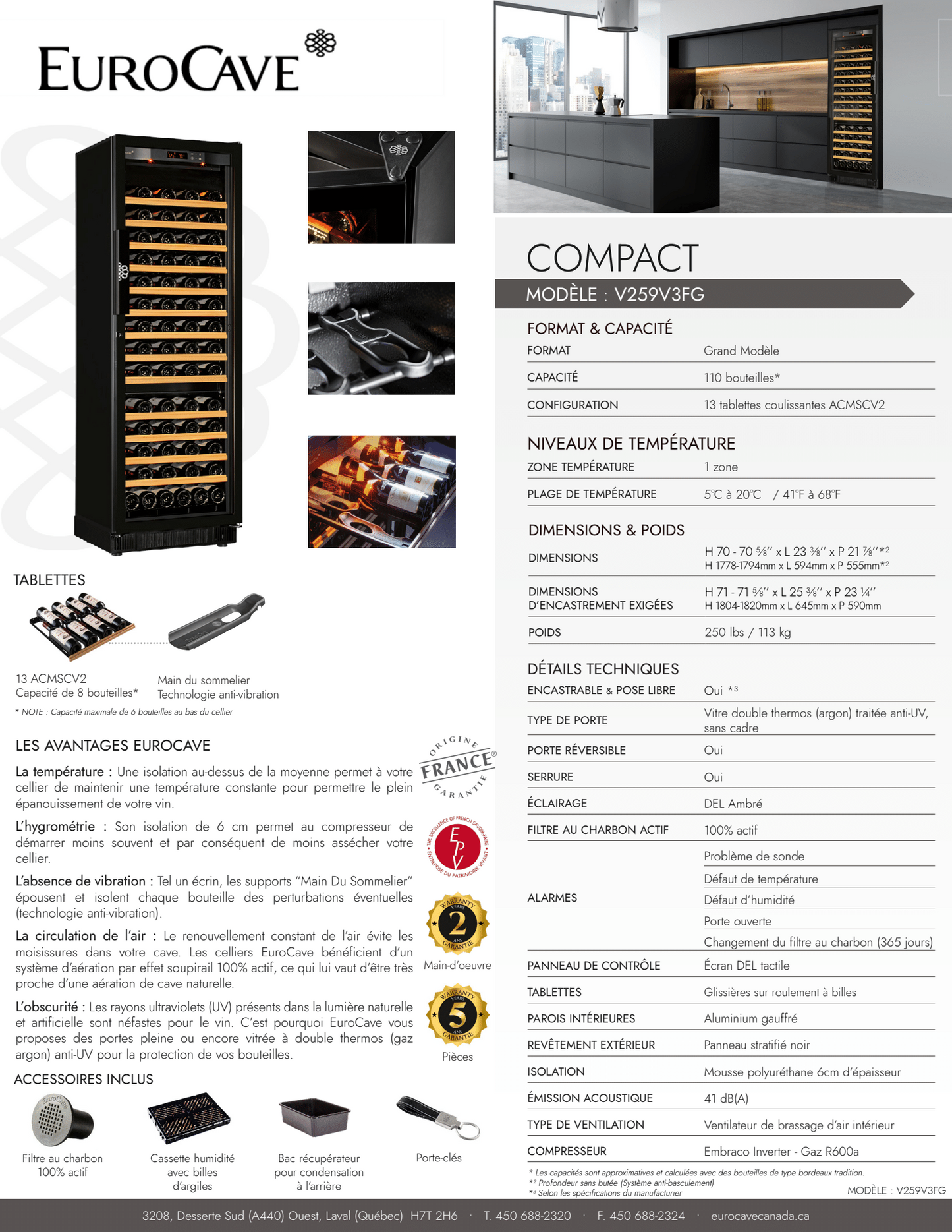Cellier Eurocave Compact - Modèle Large - 110 bouteilles