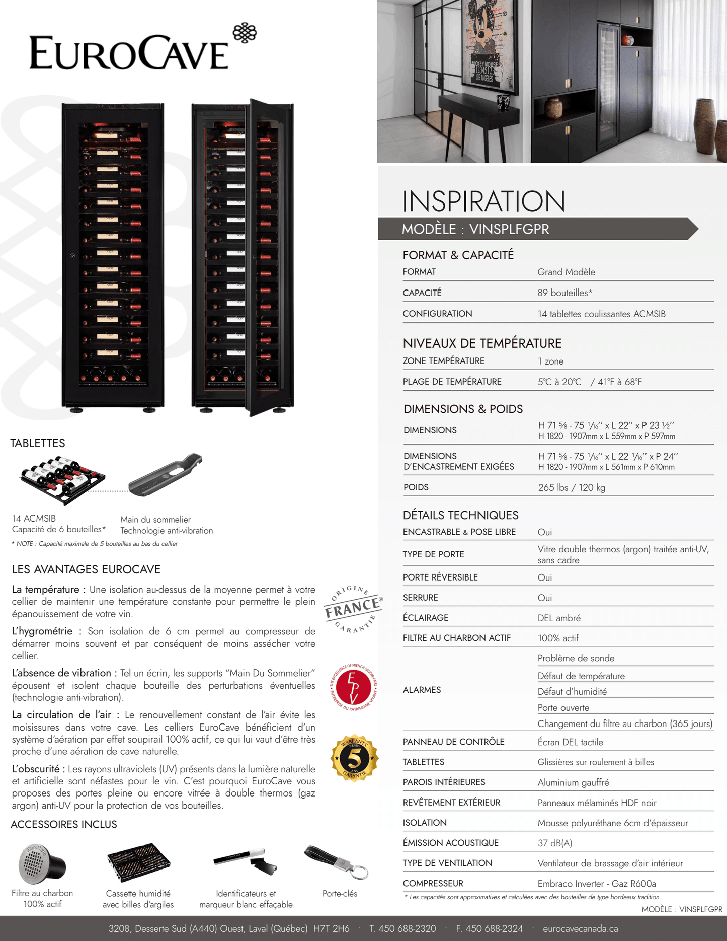 Cellier EuroCave Inspiration - Modèle Large - 89 Bouteilles