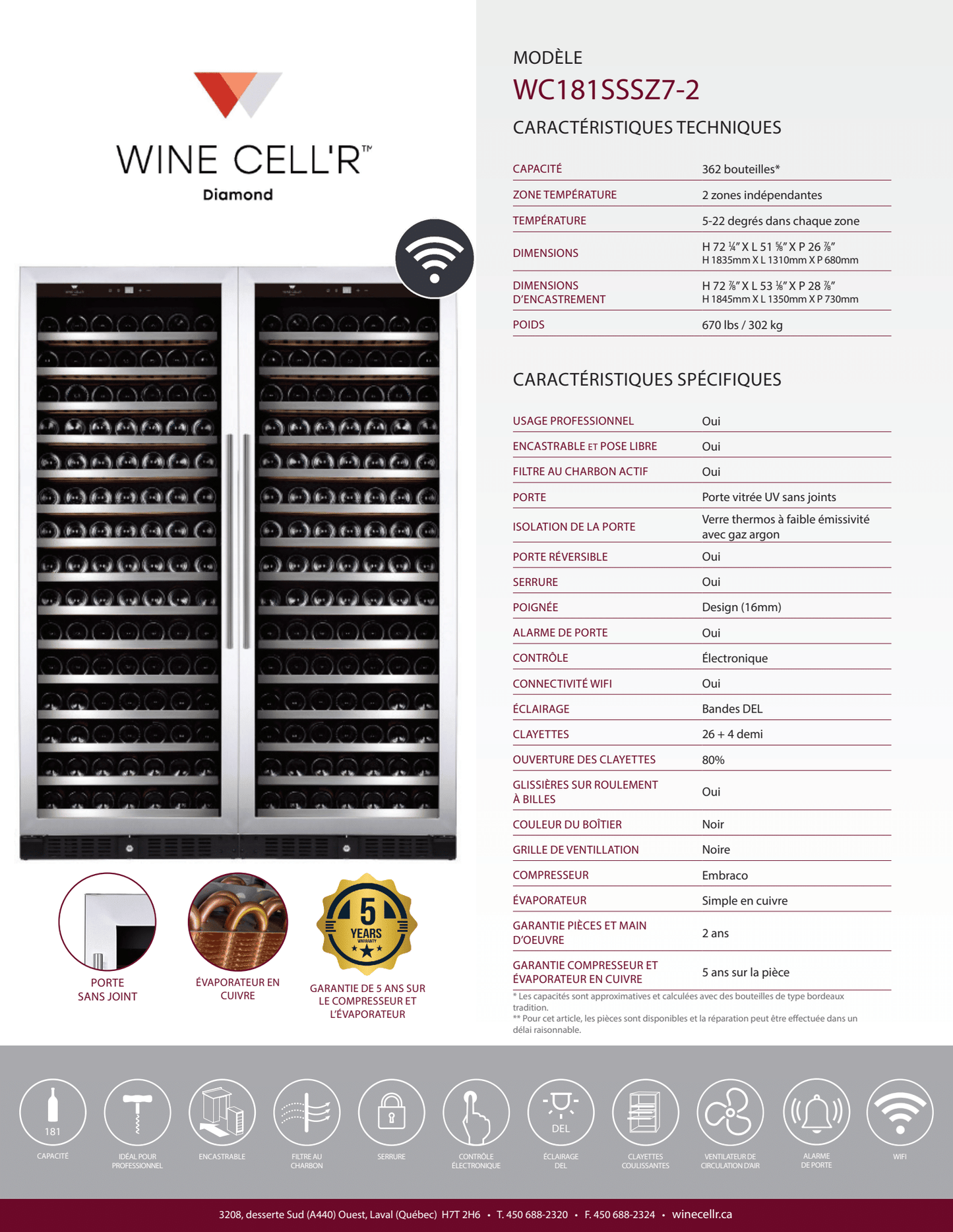 Diamond Series Dual Zone Cellar for 362 Bottles