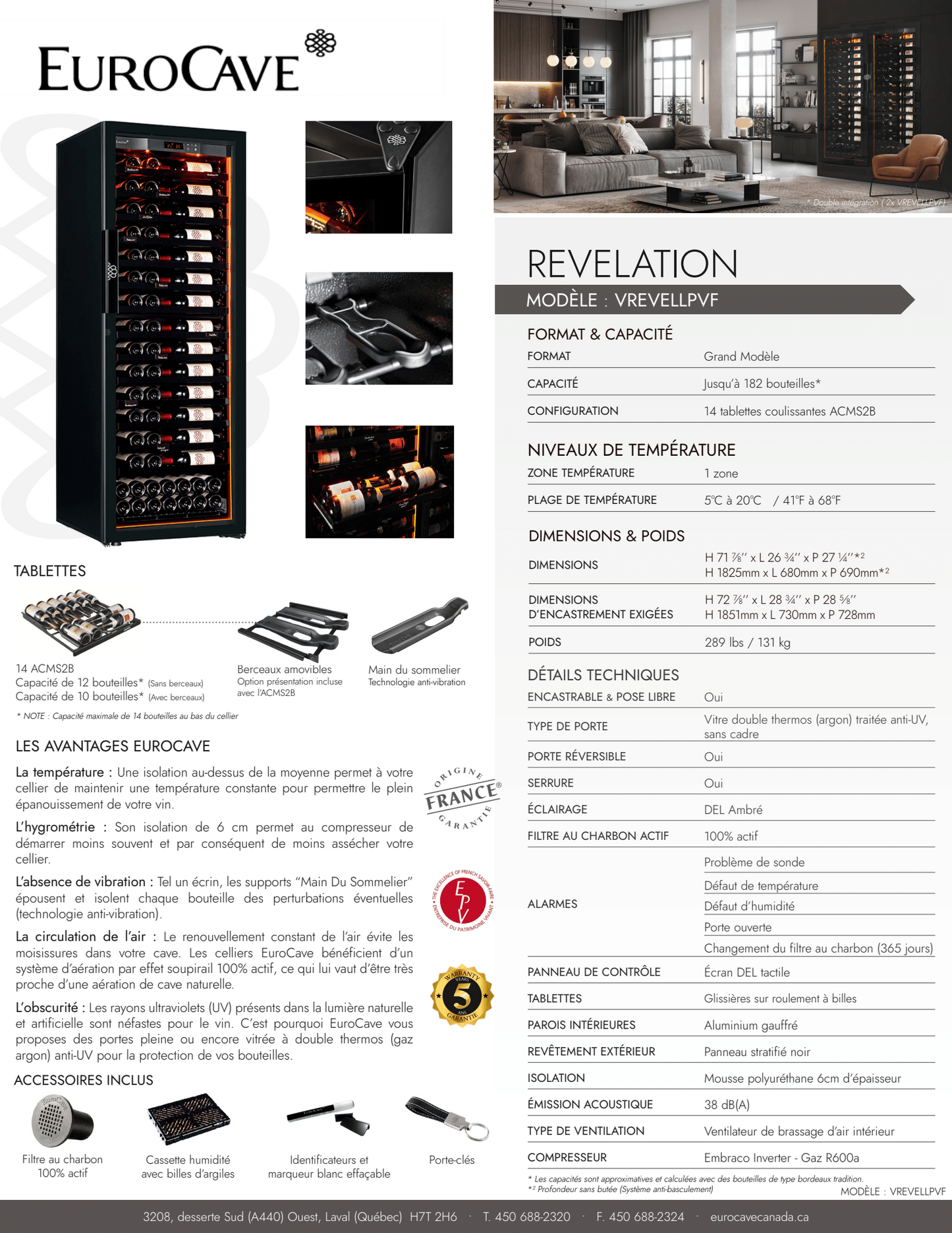 Cellier EuroCave Revelation - Modèle Large - 364 Bouteilles