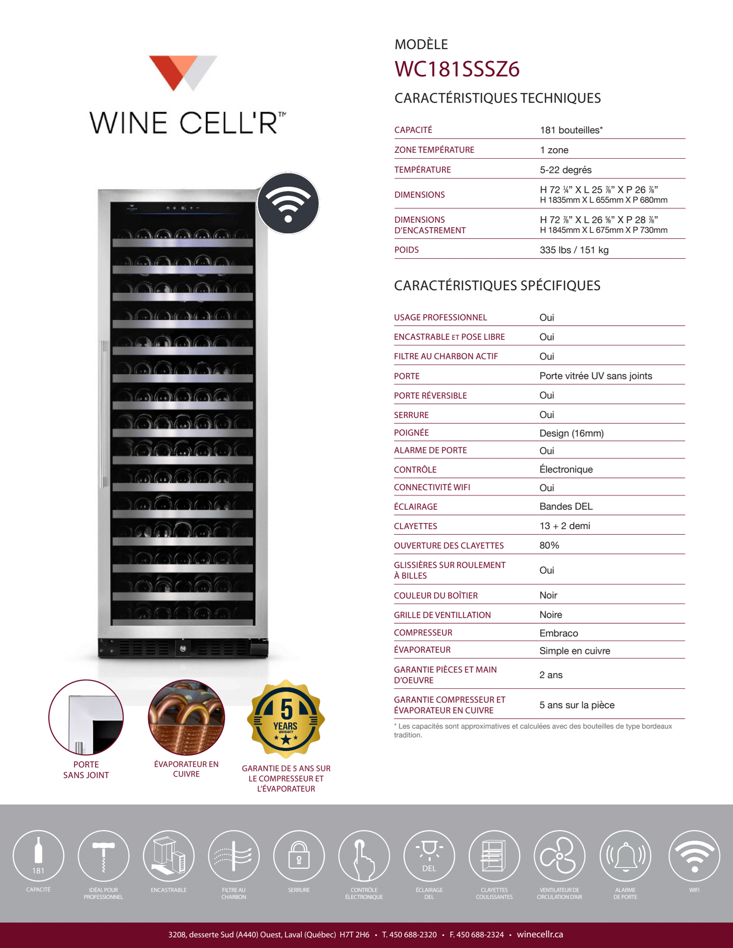 Diamond Series 1-Zone Cellar for 181 Bottles