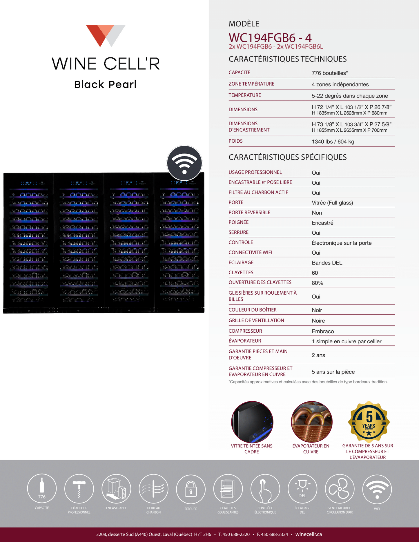 Cellier Wine Cell'R - Black Pearl - 4 Zones - 776 Bouteilles