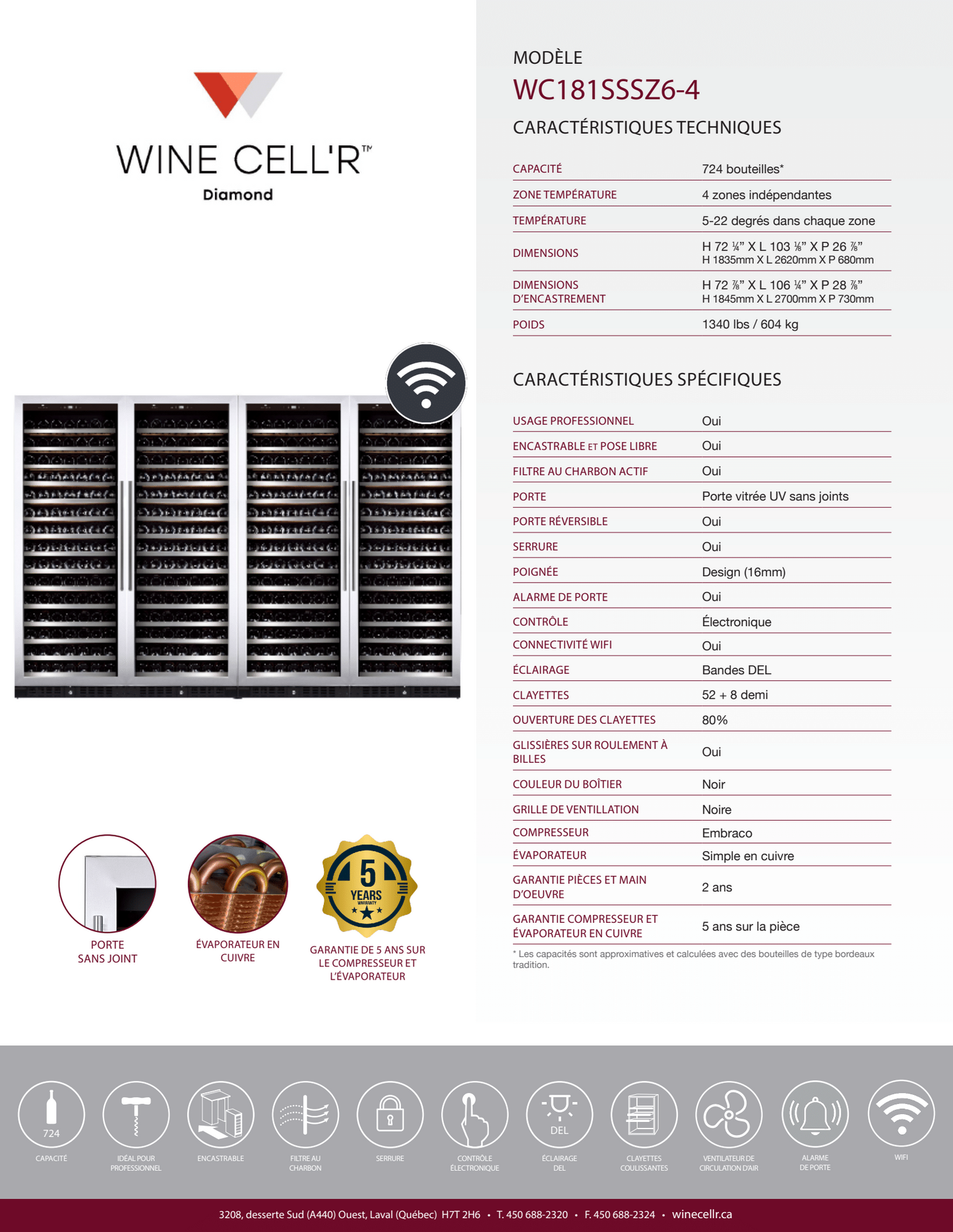 Cellier Wine Cell'R - Diamond - 4 Zones - 724 Bouteilles