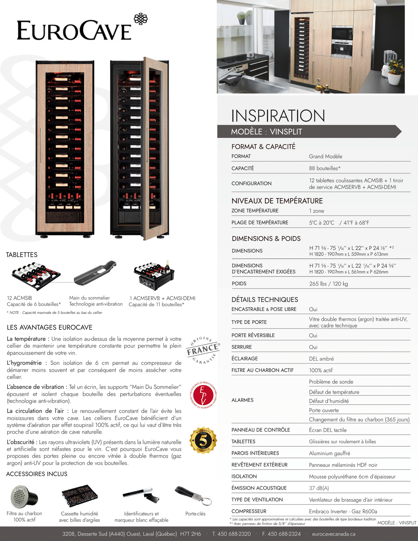 Cellier EuroCave Inspiration - Modèle Large - 89 Bouteilles