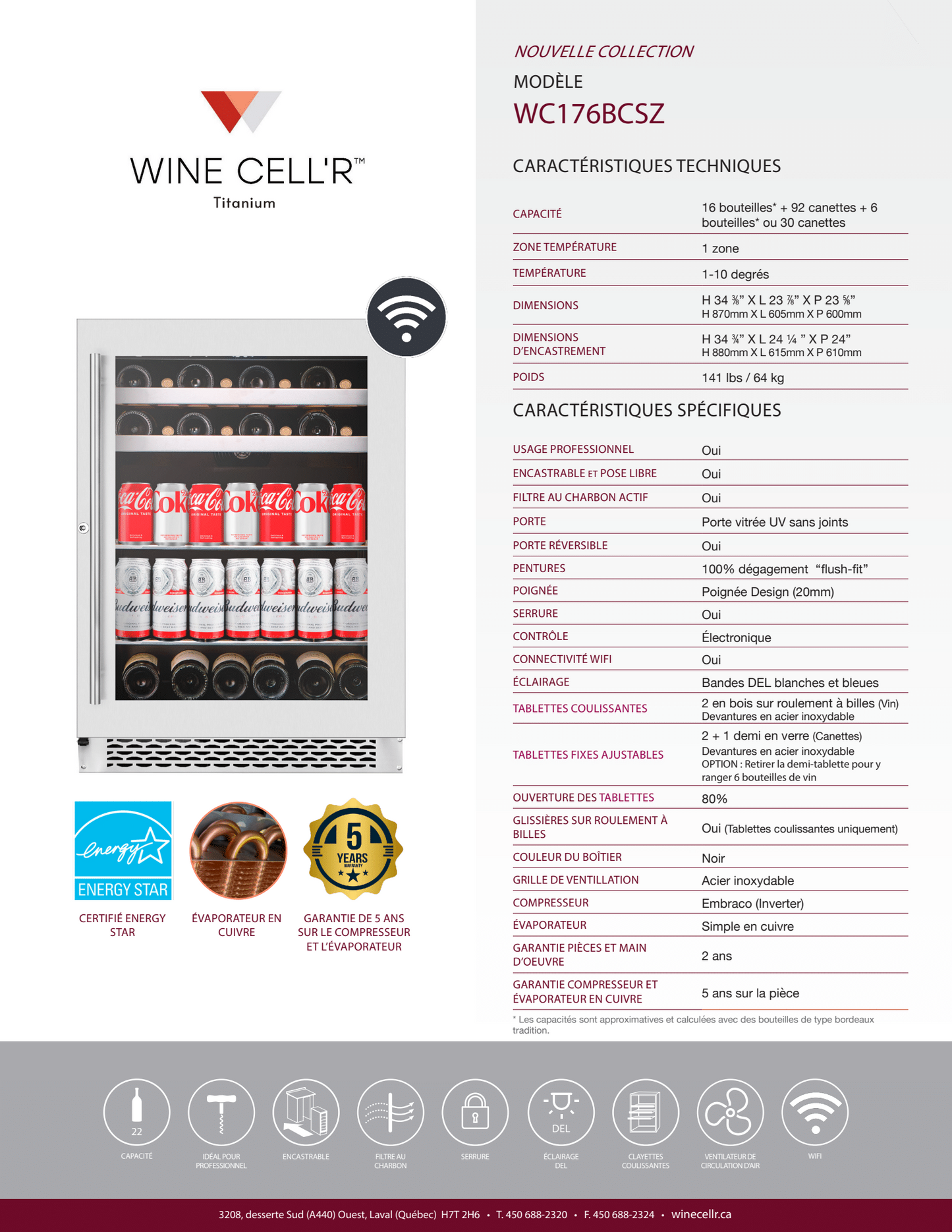 Cellier Wine Cell'R 16 bouteilles Collection Titane