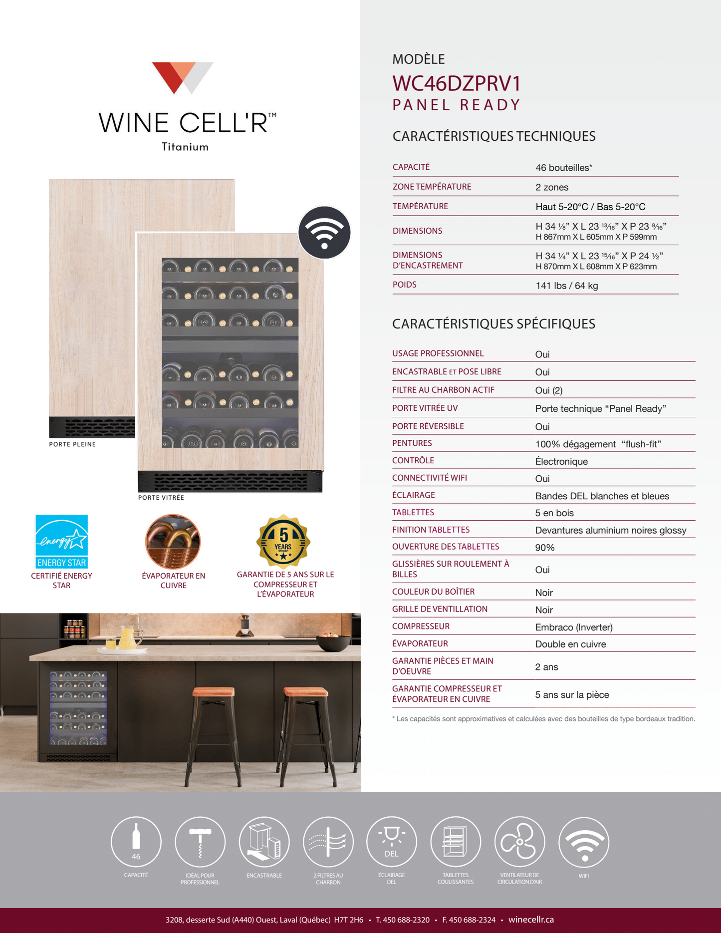 Wine Cell'R 46 Bottles Titanium Collection 