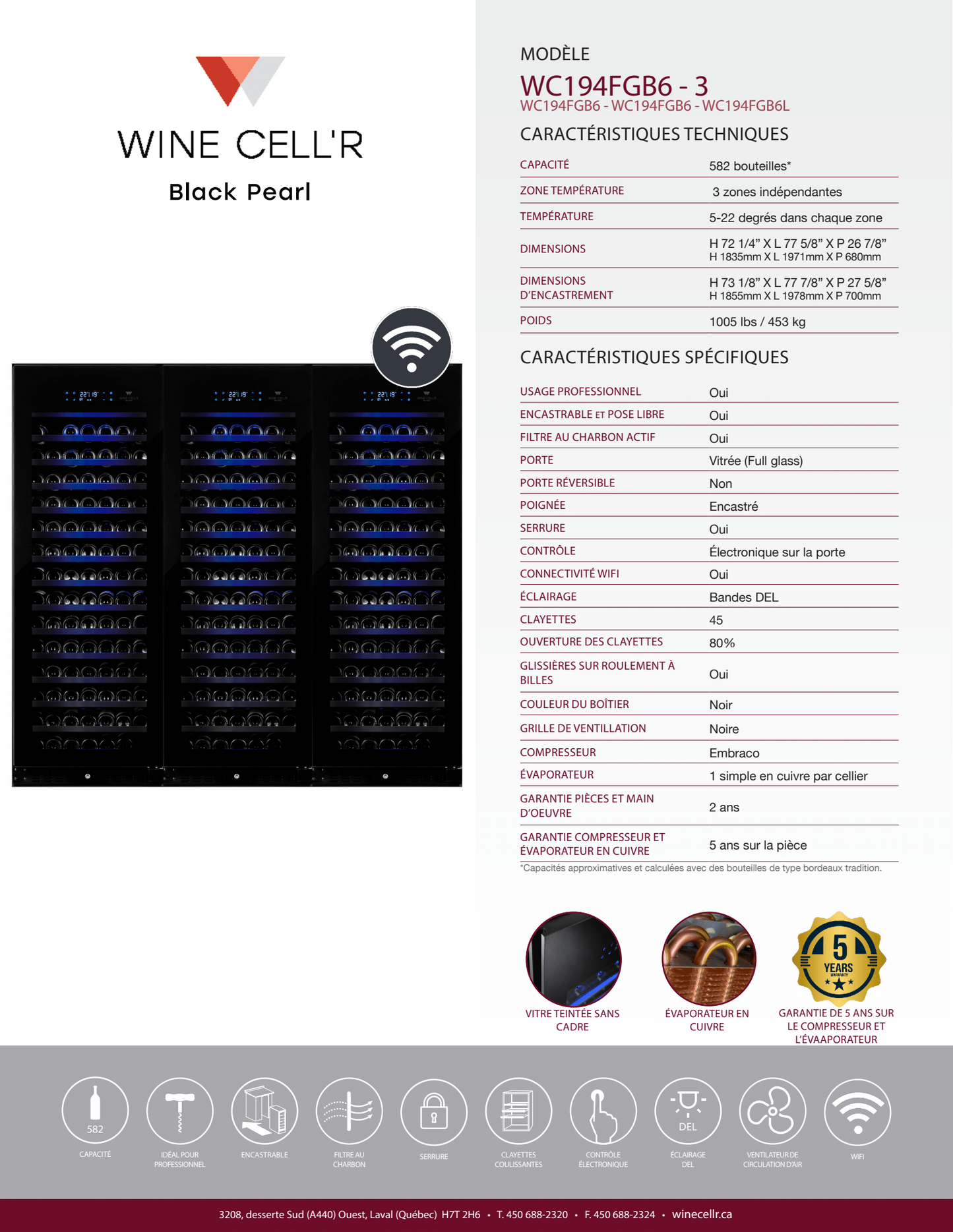 Cellier Wine Cell'R - Black Pearl - 3 Zones - 582 Bouteilles