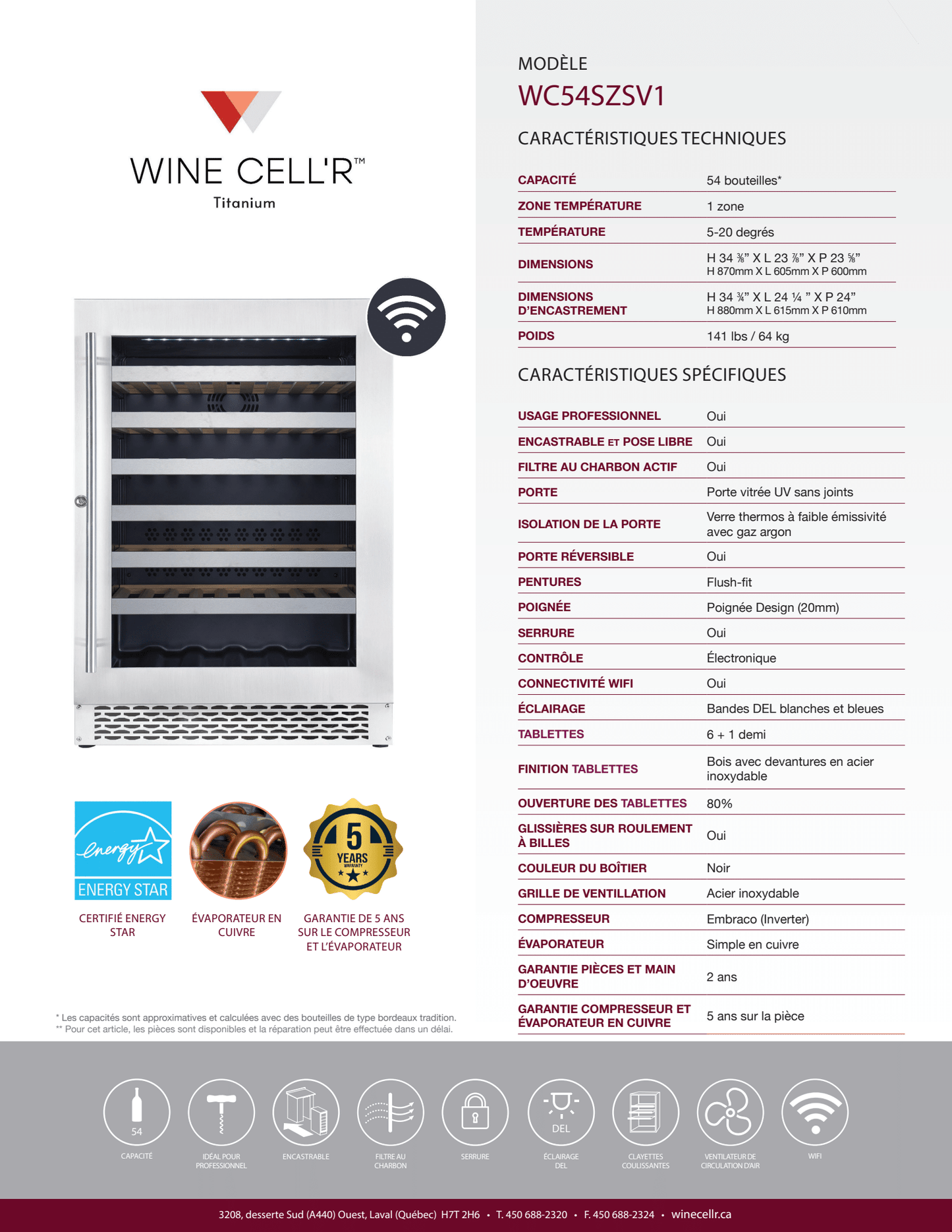Cellier Wine Cell'R 54 bouteilles Collection Titane. - Cellier Dépot 