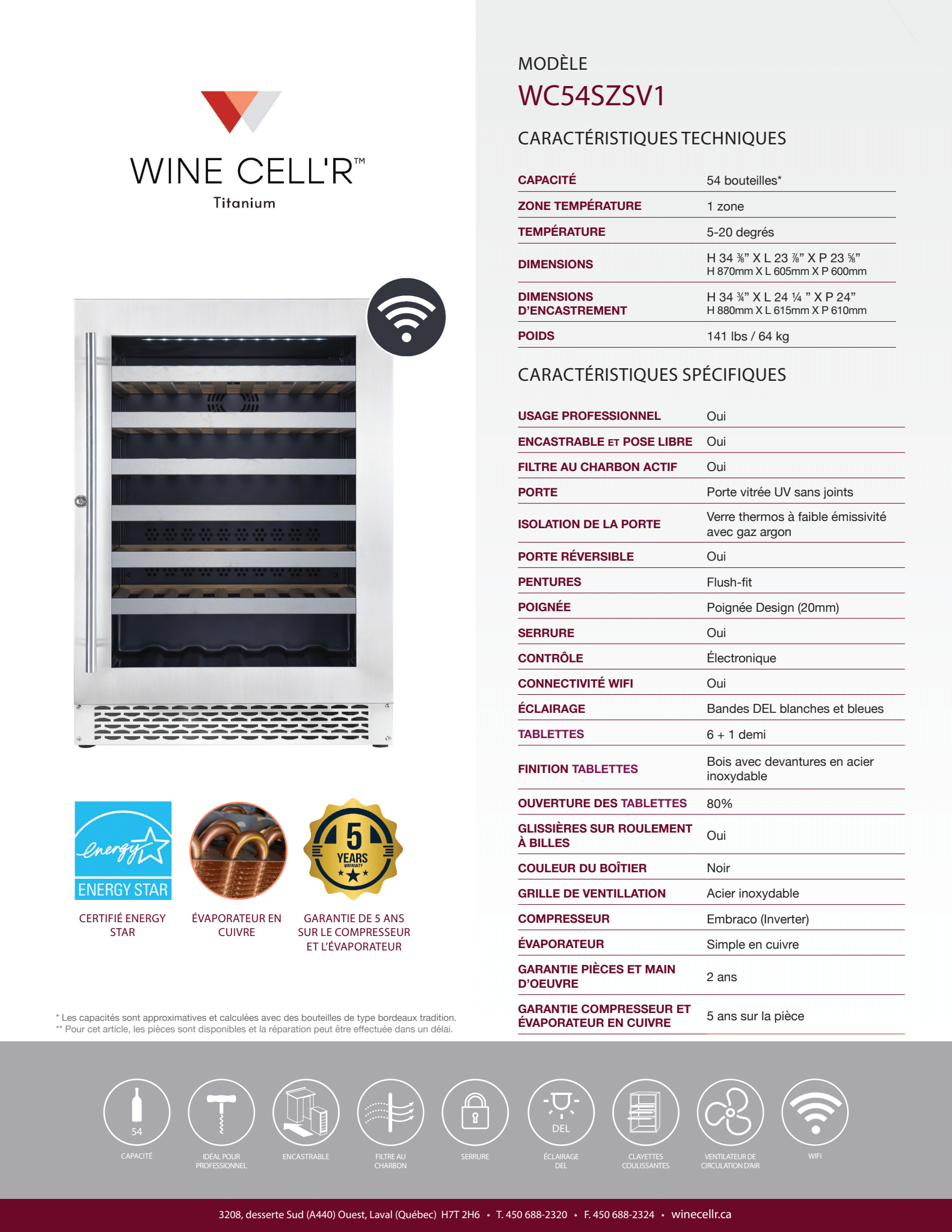 Cellier Wine Cell'R 54 bouteilles Collection Titane. - Cellier Dépot 