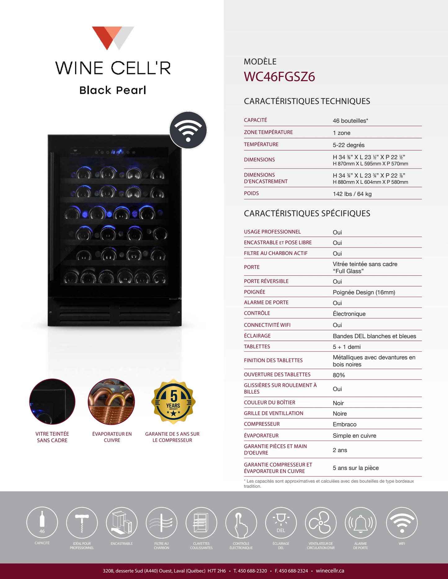 Black Pearl Series Dual Zone Cellar for 46 Bottles