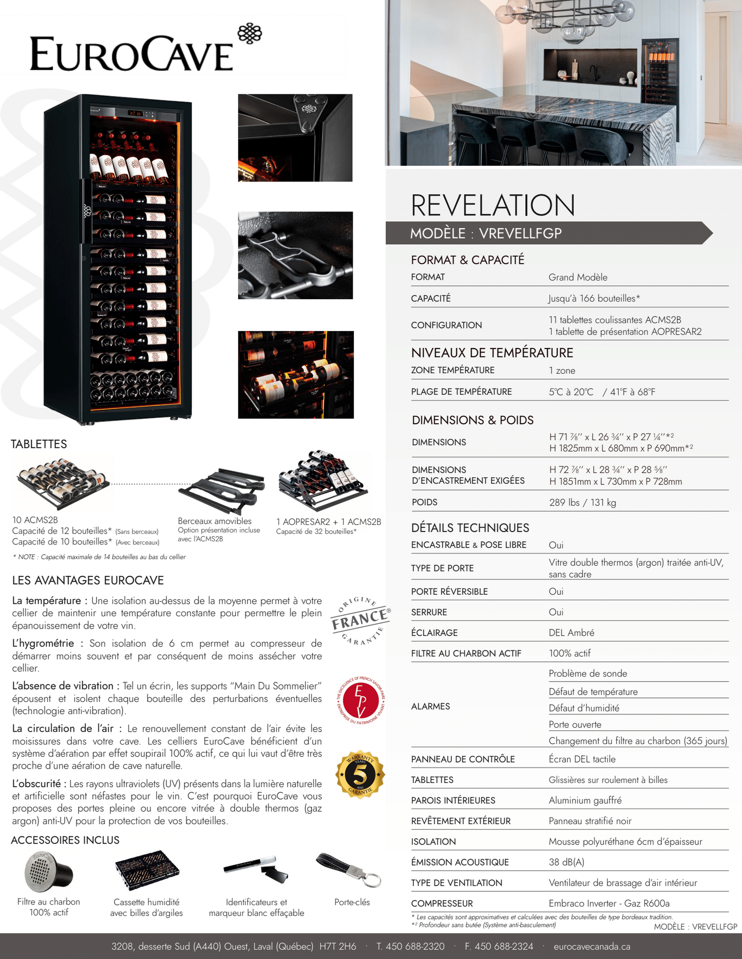Cellier EuroCave Revelation - Modèle Large - 164 Bouteilles