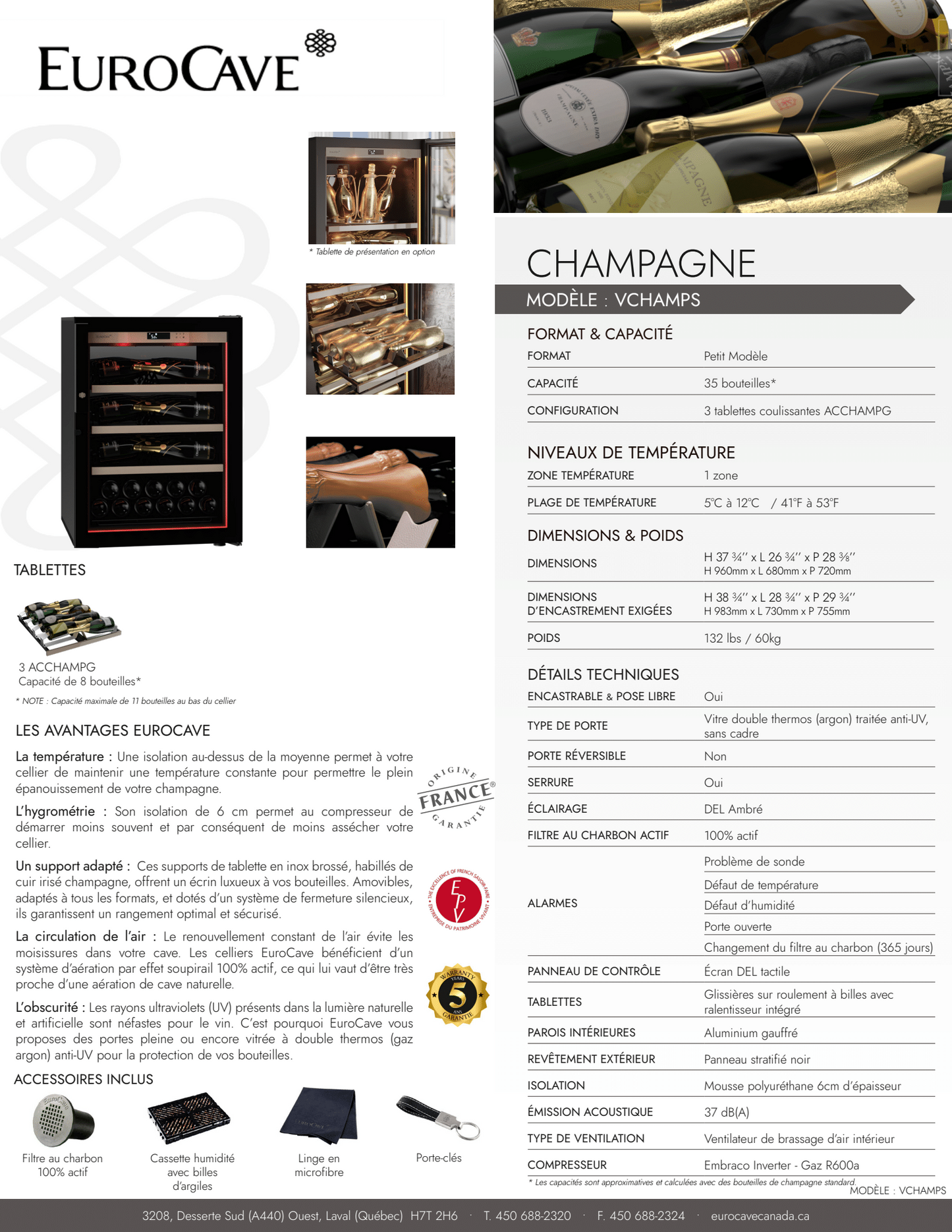 Cellier EuroCave Champagne - Modèle Small - 35 Bouteilles
