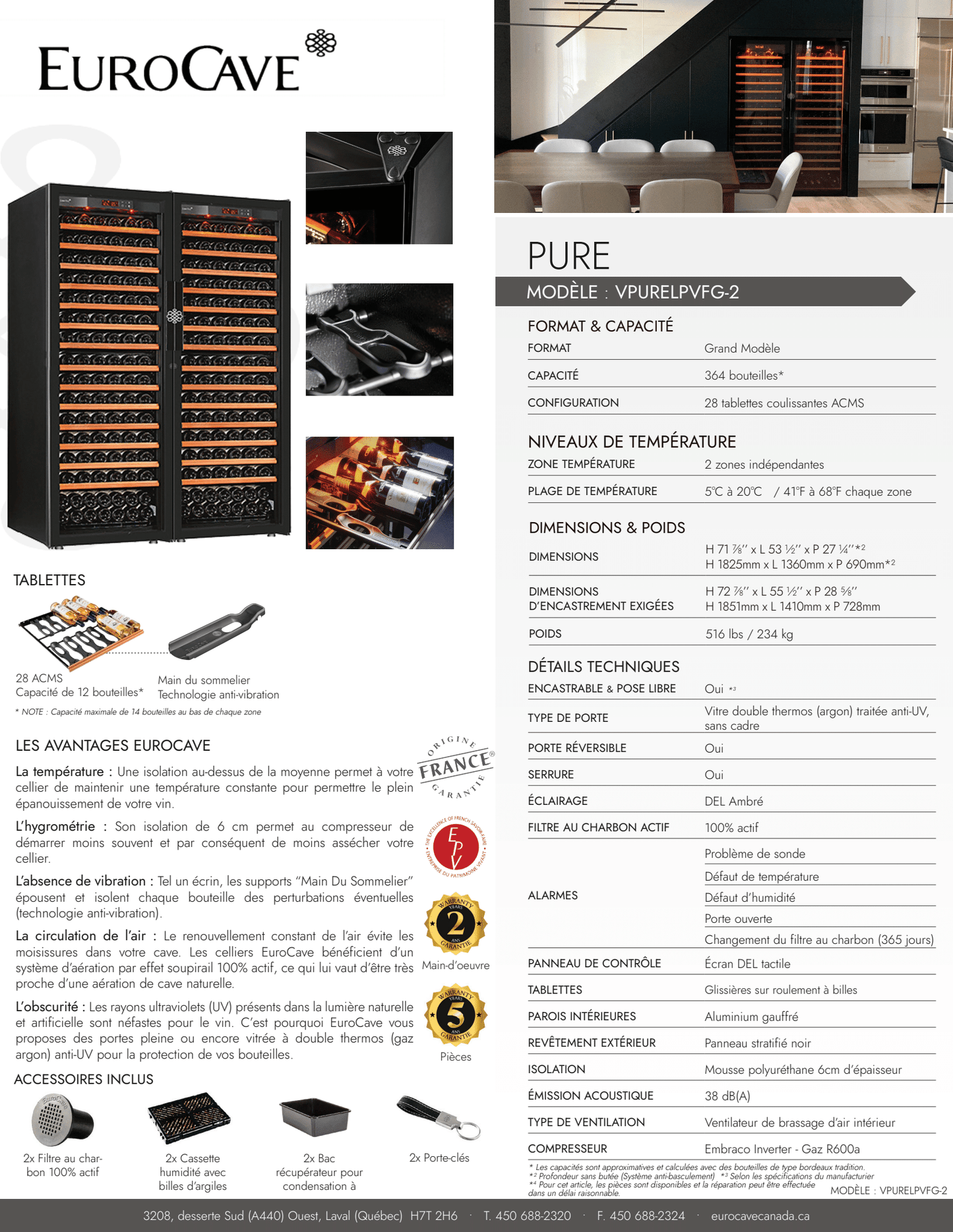 Cellier EuroCave Pure - Modèle Large - 364 Bouteilles - Cellier Dépot 