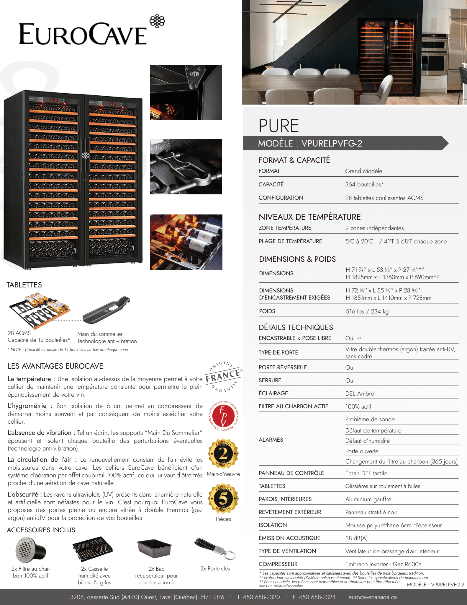 Cellier EuroCave Pure - Modèle Large - 364 Bouteilles - Cellier Dépot 