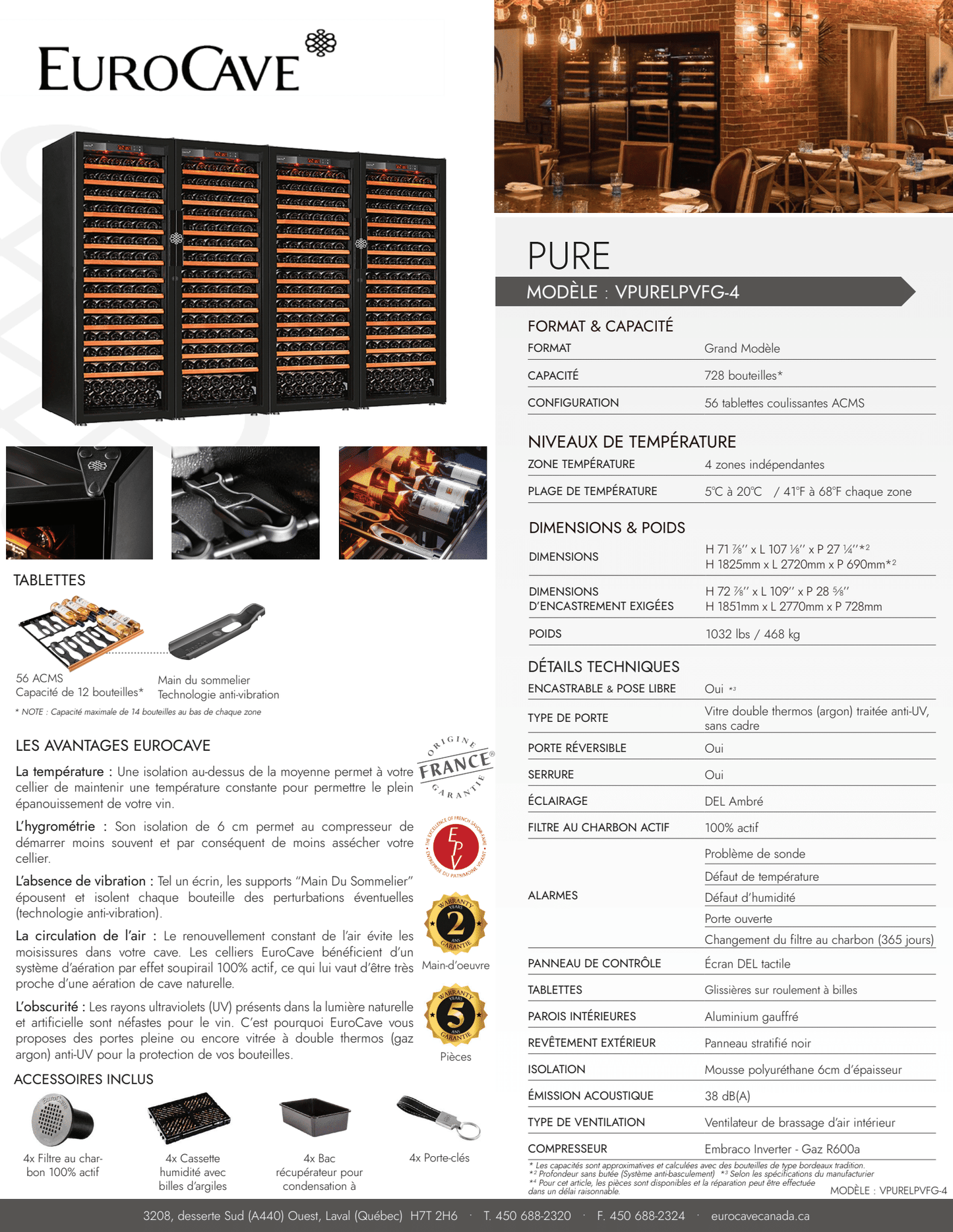 Cellier EuroCave Pure - Modèle Large - 728 Bouteilles - Cellier Dépot 