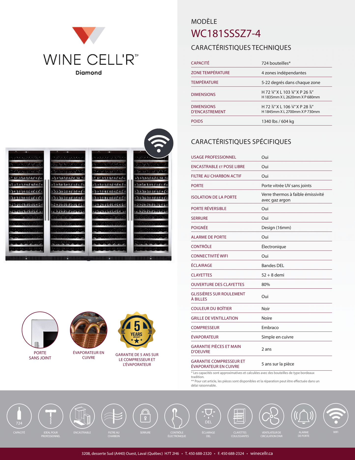 Wine Cell'R Cellar - Diamond - 4 Zones - 724 Bottles 