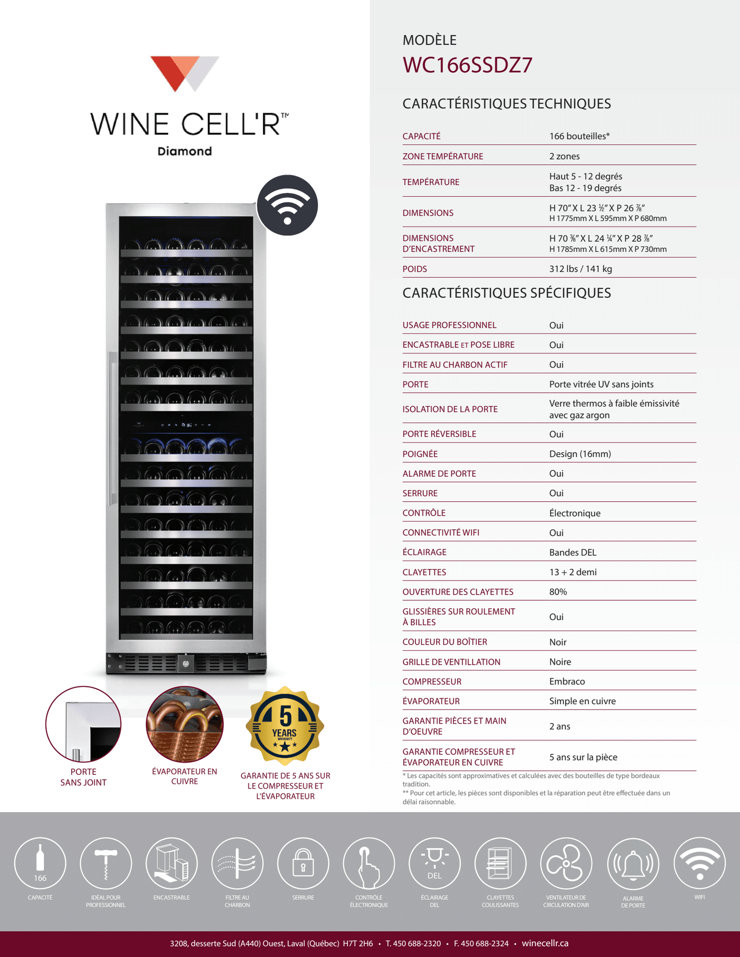 Diamond Series 1-Zone Cellar for 181 Bottles 