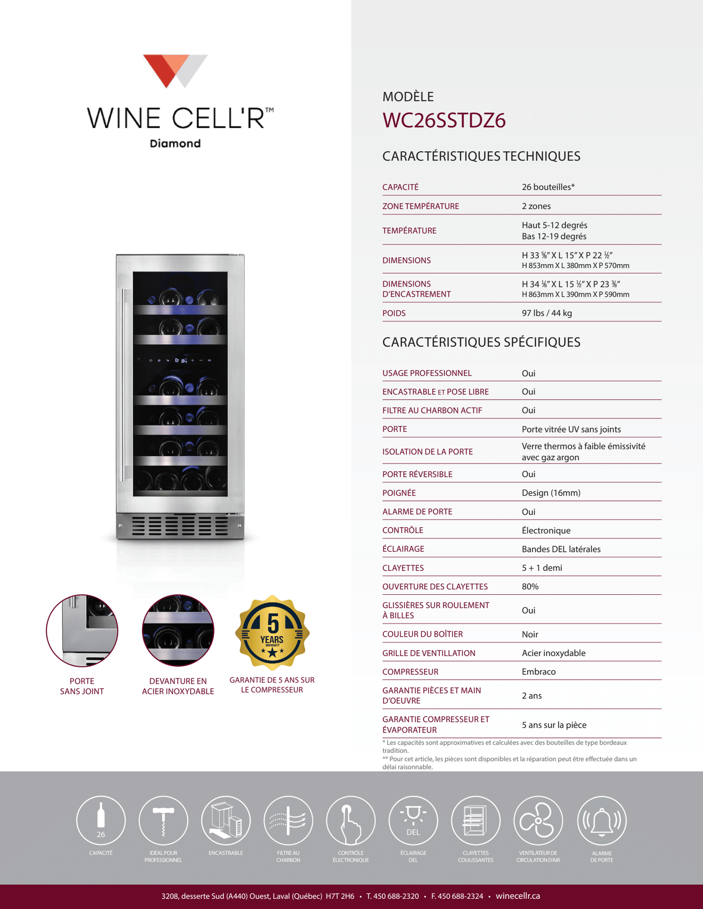 Diamond Series Dual Zone 26 Bottle Cellar 