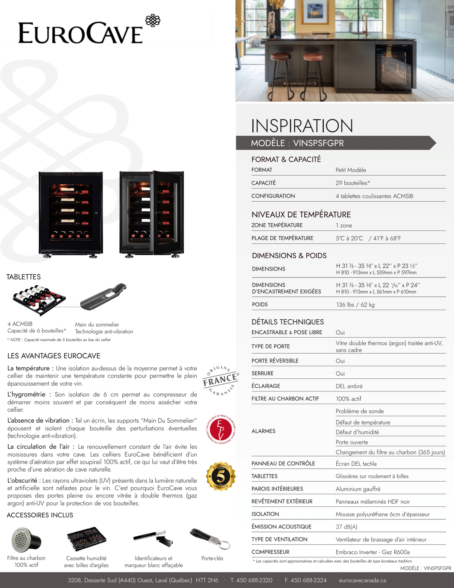 Cellier EuroCave Inspiration - Modèle Small - 29 Bouteilles