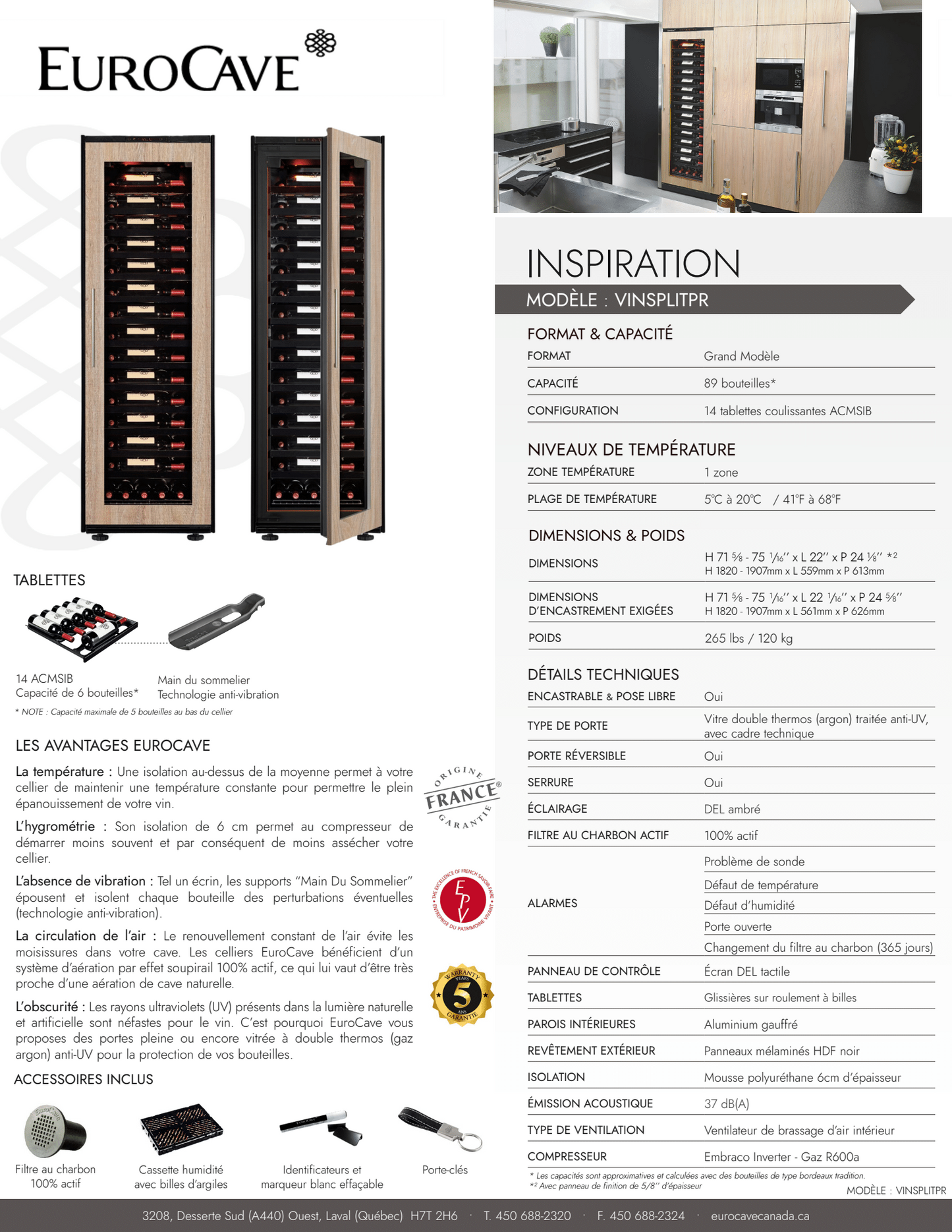 Cellier EuroCave Inspiration - Modèle Large - 89 Bouteilles