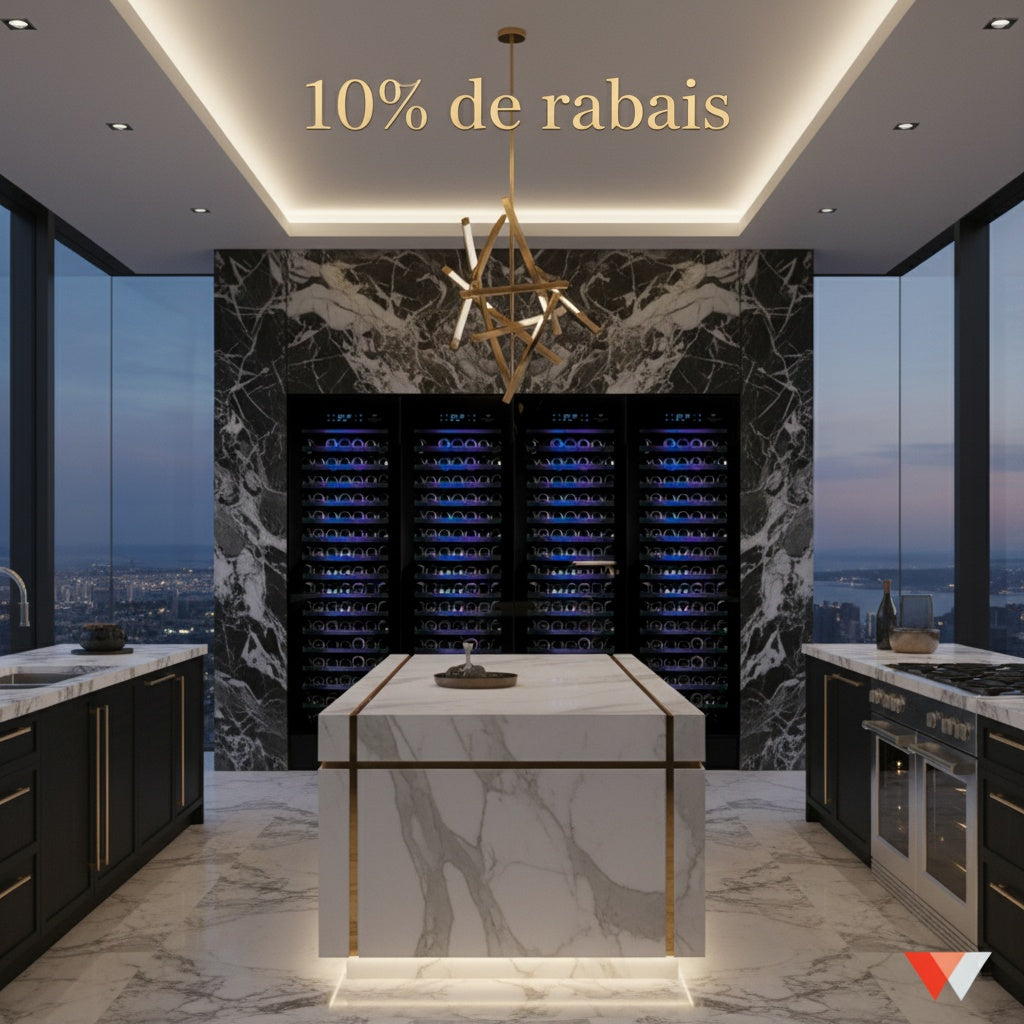 Celliers à vin encastrables deux zones Montréal - Cave à vin moderne luxe 200 bouteilles éclairage LED