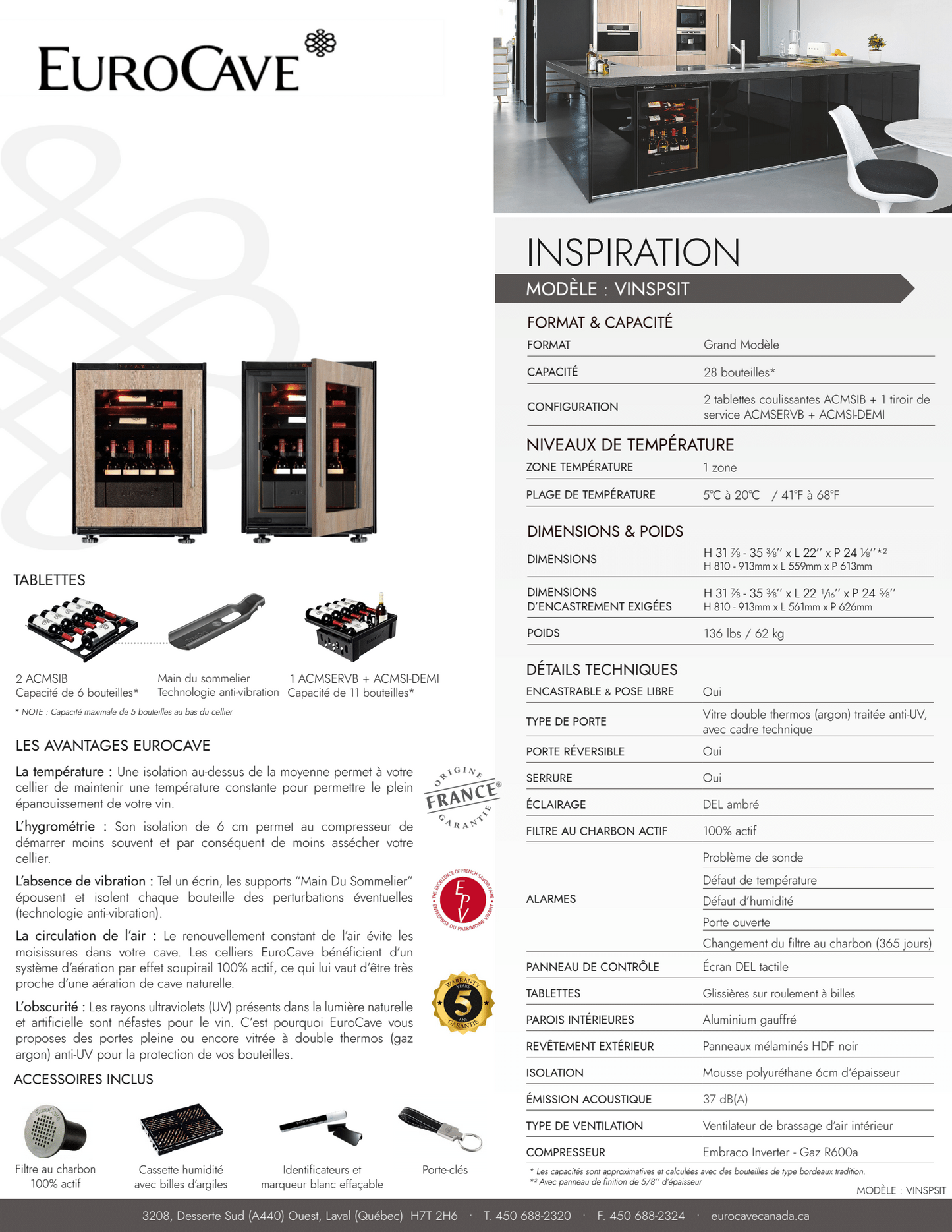 Cellier EuroCave Inspiration - Modèle Small - 29 Bouteilles