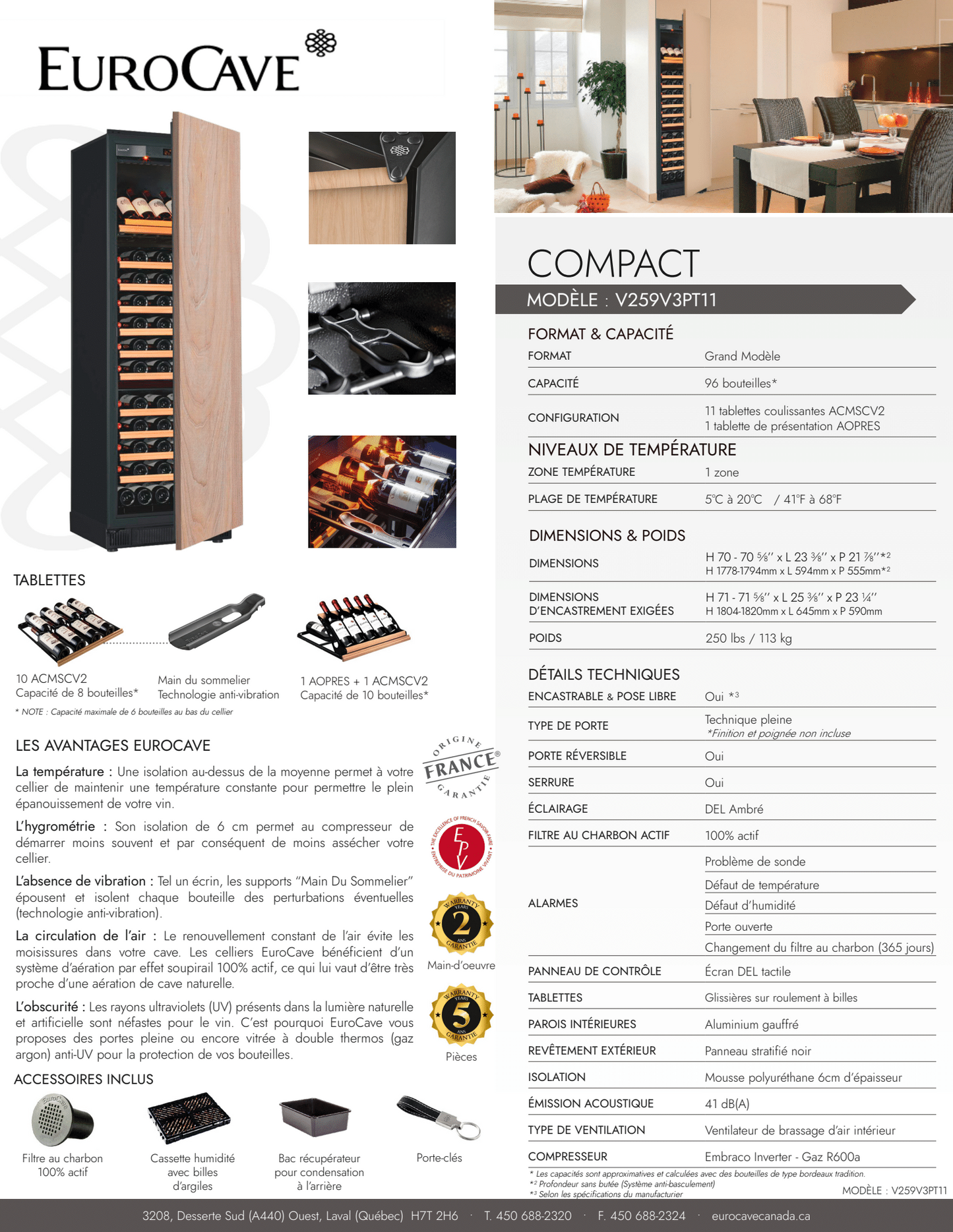 Cellier Eurocave Compact - Modèle Large - 110 bouteilles