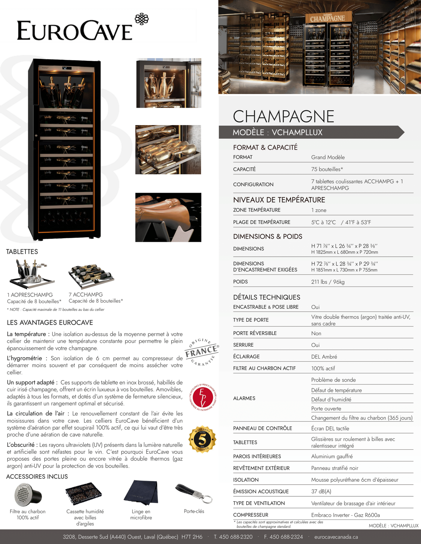 Cellier EuroCave Champagne - Modèle Large - 75 Bouteilles