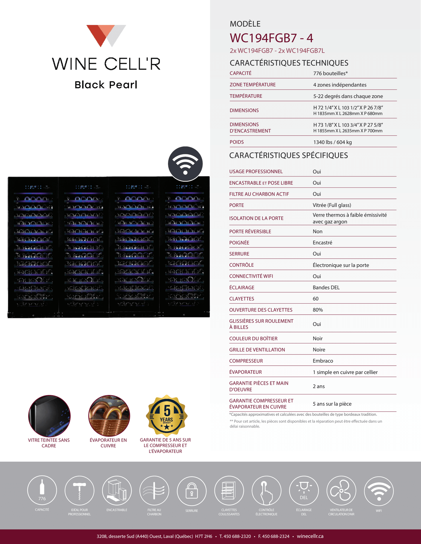 Cell'R Wine Cellar - Black Pearl - 4 Zones - 776 Bottles
